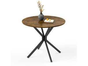 Table ronde de 90 cm, pour 1 à 4 personnes, pieds en métal, pour la salle à manger ou le salon, marron et noir