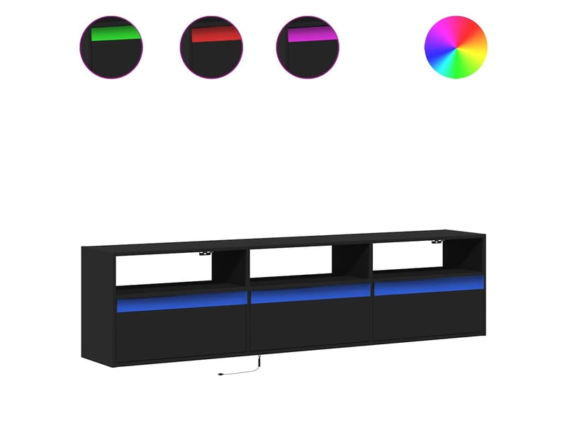 Meuble tv - banc tv - meuble de rangement mural avec éclairage led noir 180 x 31 x 45 cm - Conforama A