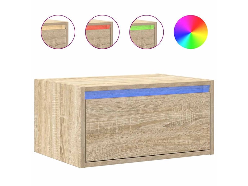 Table de chevet, table d'appoint murale avec lumières led chêne sonoma - Conforama A