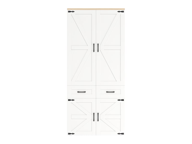  Armoire de chambre 90 × 50 × 200 cm avec 4 portes style grange, 5 tiroirs, 2 tringles et rangements, blanc  - Conforama A