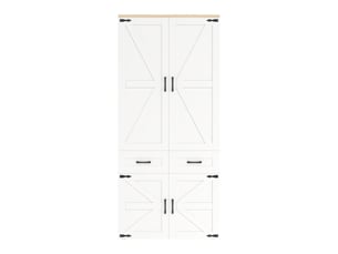 Armoire de chambre 90 × 50 × 200 cm avec 4 portes style grange, 5 tiroirs, 2 tringles et rangements, blanc