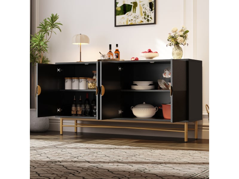  Buffet 4 porte(s) 0 tiroir(s) - 160 cm noir panneau de particules buffet noir - Conforama B