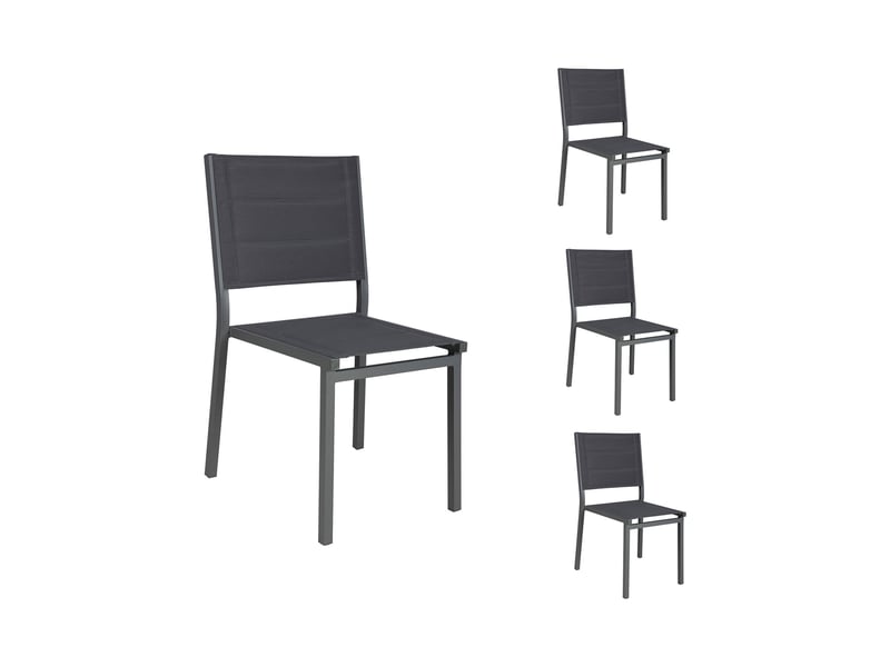 Lot de 4 chaises d'extérieur en textilène matelassé et aluminium gris - Conforama B