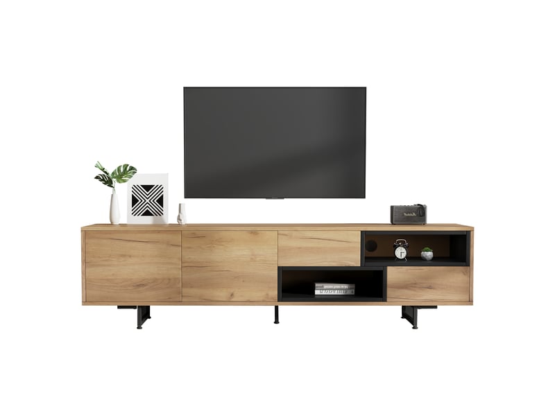  Meuble tv avec 2 portes, 2 tiroirs et 2 niches pour salon 173×38×48 cm en panneaux de particules bois  - Conforama A