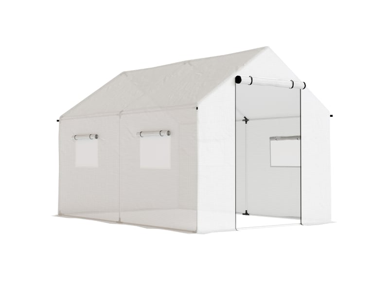  Serre de jardin en film - 3x2x2 m - blanc - résistant aux uv - porte enroulable - 4 fenêtres en filet - moustiquaire 300x200x200cm - Conforama A