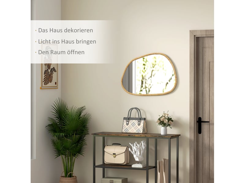  Miroir mural asymétrique 80x60 cm – bois naturel – cadre irrégulier, pose horizontale ou verticale  - Conforama D