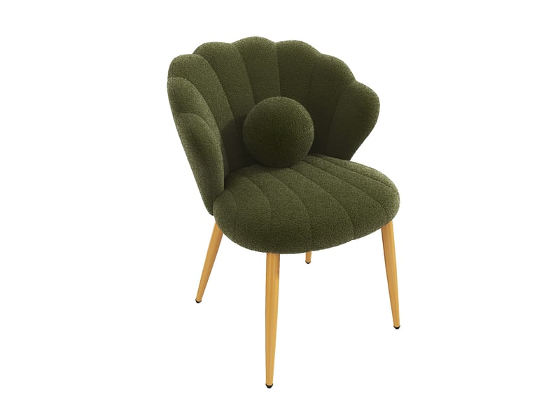  Lot de 6 chaises de salle à manger coquille avec coussin perlé et dossier enveloppant, en tissu teddy vert  - Conforama E