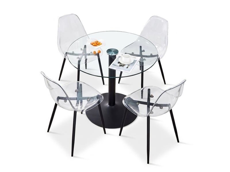  Ensemble table ronde et 2 chaises, plateau mdf effet bois 60 cm, sièges blancs matelassés et piètement doré  - Conforama A