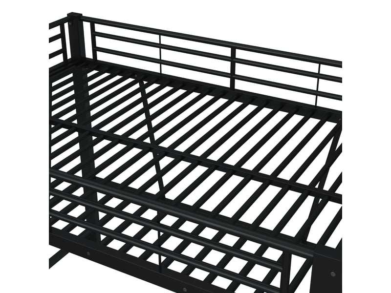 Lit mezzanine 140x200 cm – avec double échelle et espace sous lit modulable – métal – noir CozyNest - Conforama E