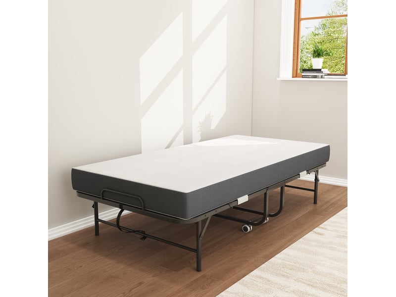  Modenvie lit pliant 90x190 cm - avec matelas a mémoire de forme, roulettes verrouillables - noir  - Conforama D
