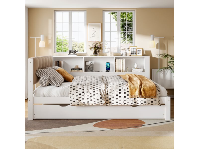  Lit gigogne 140x200cm coloris blanc led pin lit enfant blanc - Conforama D