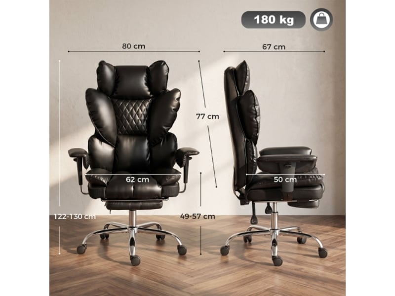 Fauteuil de bureau xxl en similicuir, ressorts ensachés, inclinable, noir, 180 kg - Conforama C