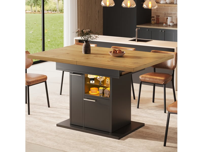 Table à manger extensible 110-140 cm avec rangement et led multicolore noire - Conforama B