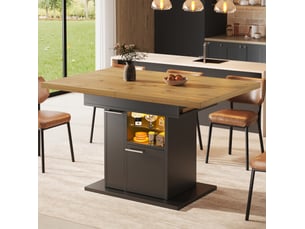 Table à manger extensible 110-140 cm avec rangement et led multicolore noire