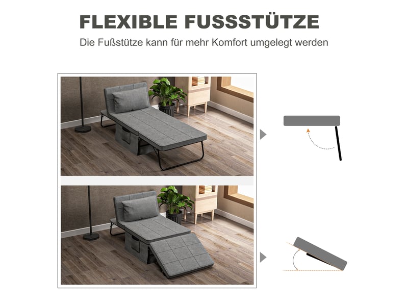  Lit pliant 4-en-1,188x75x38 cm,avec matelas 8 cm et dossier réglable,gris  - Conforama E