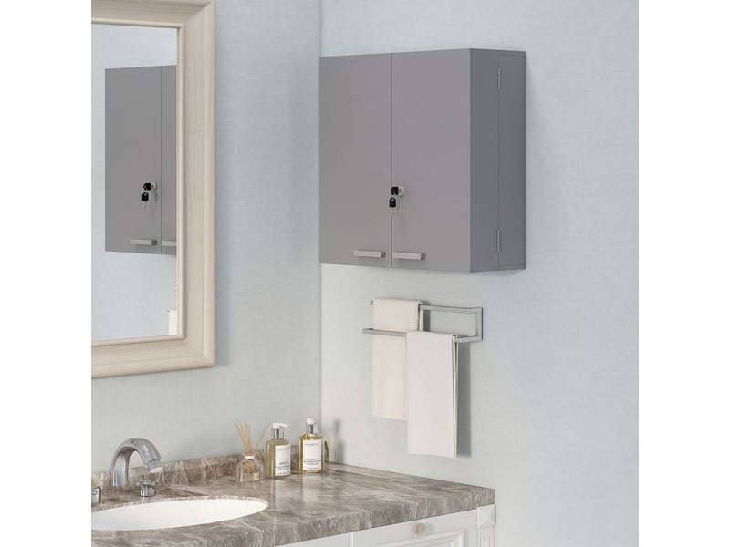  Armoire à pharmacie murale, armoire à médicaments avec double porte verrouillable 2 clés, 53x20x53cm, gris  - Conforama D
