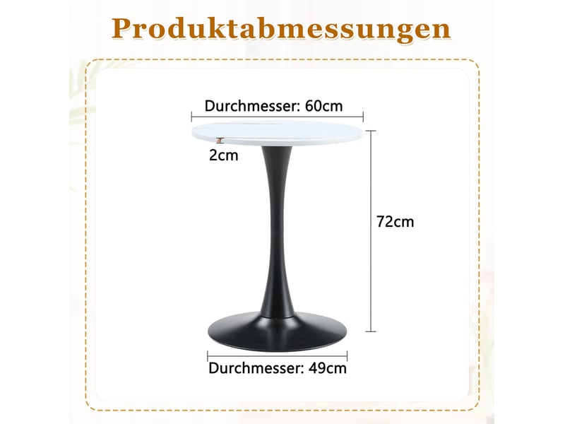  Table à manger ronde 60 cm en mdf, pied central en métal noir, blanc et noir  - Conforama C