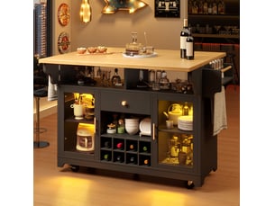 Desserte de cuisine mobile avec plateaux rabattables et led rgb homvra