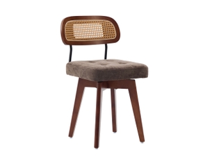 Chaise de salle à manger lot de 2 pivotante à 360° avec dossier en rotin tressé, en chenille marron café