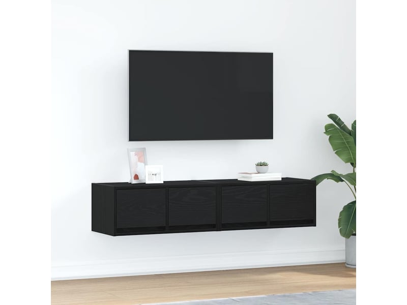  Lot de 2 meuble tv bas salon chêne noir 60x31x25,5 cm bois d'ingénierie shl80302  - Conforama B