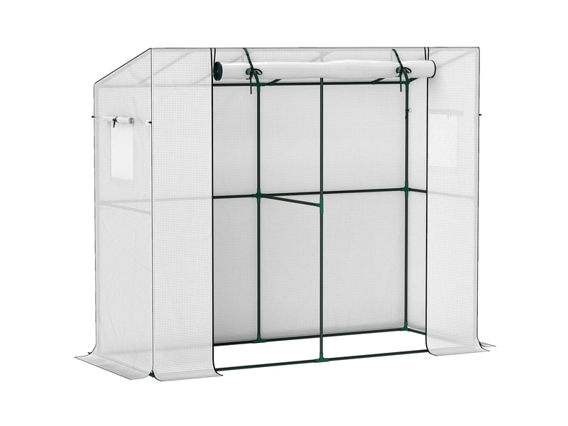  Serre de jardin adossée 200x76x170150 cm – blanche – porte zippée enroulable et 2 fenêtres  - Conforama A