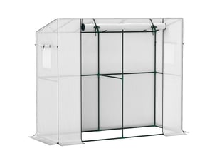 Serre de jardin adossée 200x76x170150 cm – blanche – porte zippée enroulable et 2 fenêtres