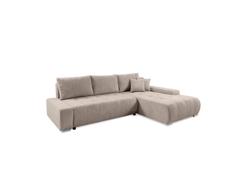  Canapé d'angle convertible velutti l velours côtelé poso crème, méridienne droite avec coffre  - Conforama A