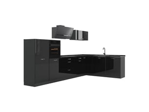 Vicco cuisine en angle, noir haute brillanceanthracite, 347 x cm sans plan de travail