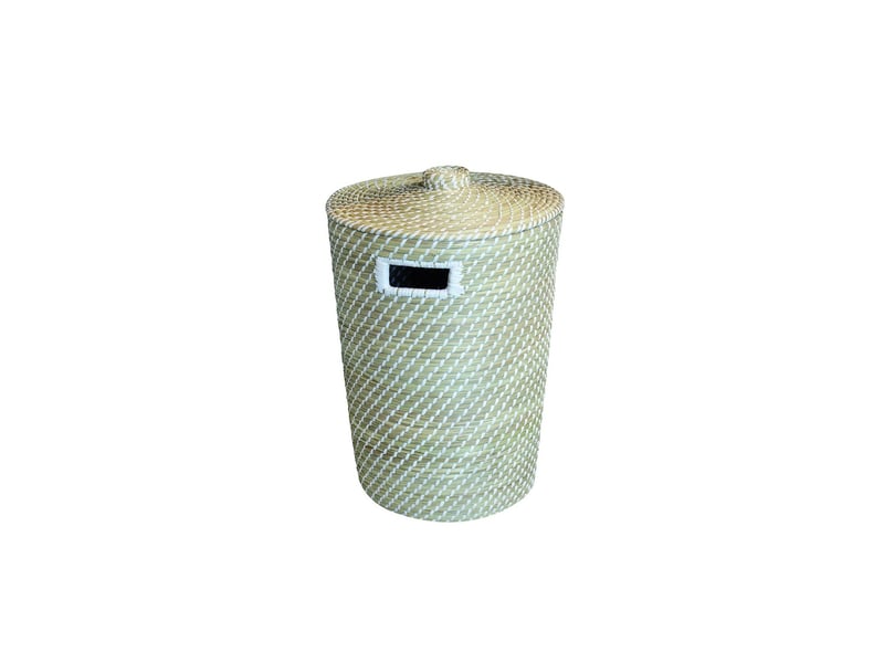 Panier à linge phuket en jonc de mer naturel tressé blanc 40 x 40 x 50 cm 32674 - Conforama A