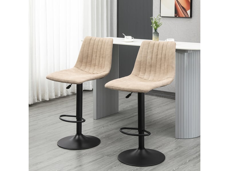  Ensemble de 2 tabourets de bar à hauteur réglable, acier et polyester, 47,5 x 57,5 x 95-116 cm, marron  - Conforama D