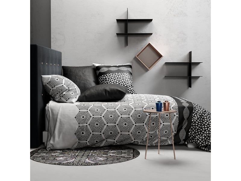  Parure housse de couette 260x240cm + 2 taies motif graphique gris perle et noir 100% coton - nazim NAZIM - Conforama B