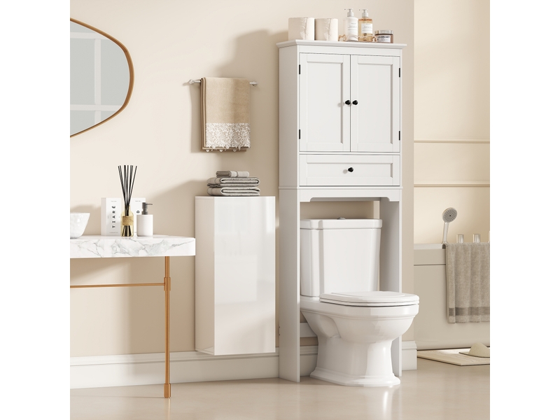 Meuble mural salle de bain blanc laqué porte 2 étagères - Conforama B