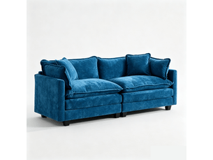 Canapé 2 places en tissu chenille bleu, assise rembourrée double couche et coussin de dossier pour salon ,pouf non inclus