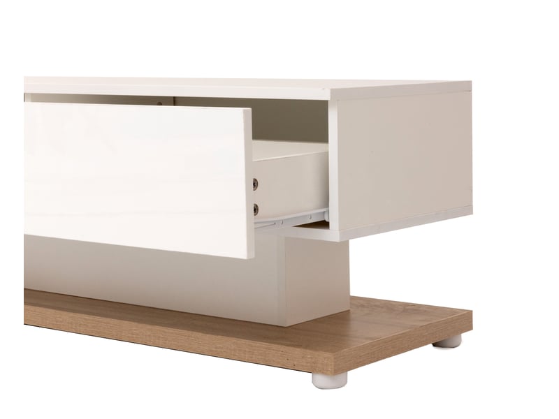  Meuble tv blanc laqué et bois 170 cm avec led réglable  - Conforama E