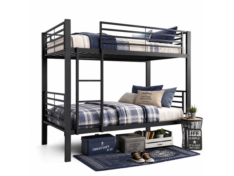  Lit superposé enfant 90x200 cm – noir – échelle réversible et sommiers métalliques - sans matelas  - Conforama A