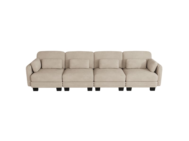 Canapé droit modulaire 4 places 330x88x88 cm, coussins lombaires, accoudoirs , design ergonomique, chenille café clair - Conforama A