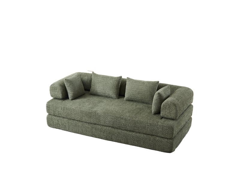  Canapé-lit modulaire convertible en chenille, dossier réglable, 4 configurations, sans montage, 4 coussins, vert  - Conforama A
