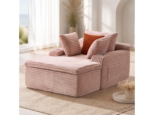 Canapé droit pliant avec méridienne - porte-gobelets, mousse haute densité, velours côtelé rose