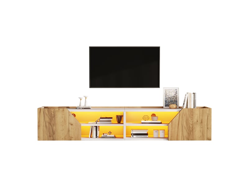 Meuble tv mural 180x36.5x40 cm - éclairage led contrôlable par application - mdf et panneaux de particules - blanc et bois naturel CozyNest - Conforama A