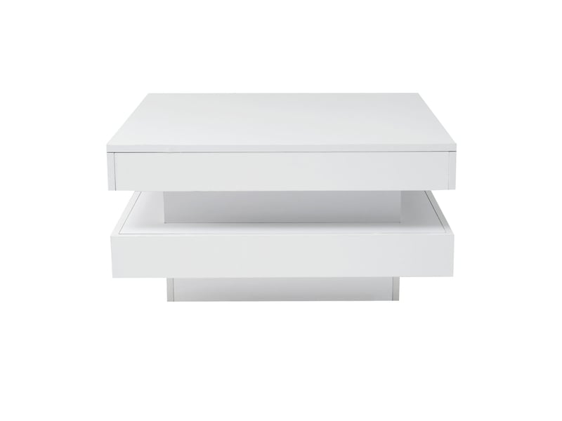  Table basse carrée 70x70x36 cm led bluetooth contrôlable, design futuriste, panneau de particules laqué, blanc  - Conforama E