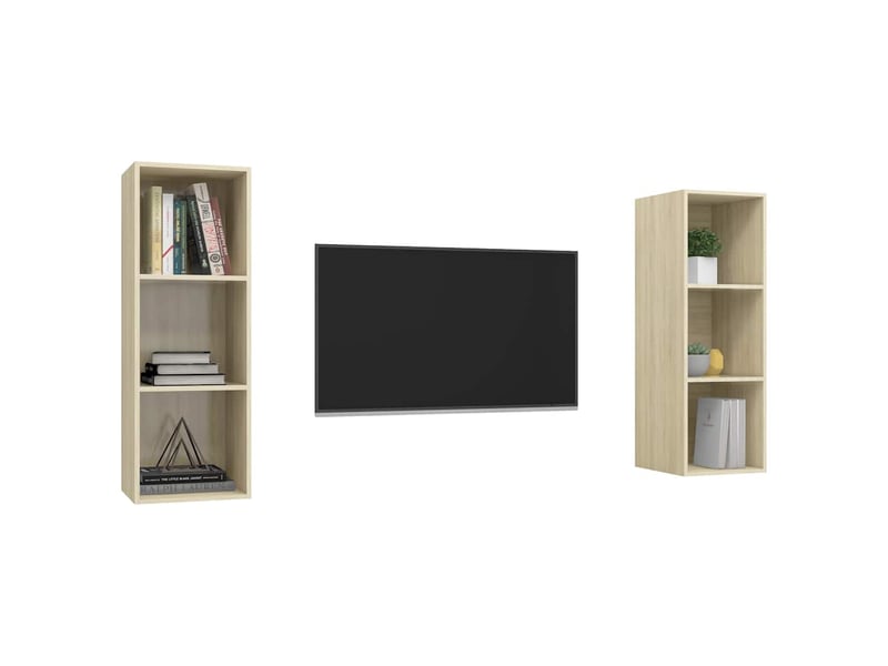  Lot de 2 meuble tv mural, meuble tv suspendu chêne sonoma bois d'ingénierie shl27173  - Conforama C