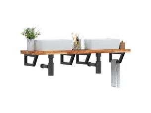 Étagère de vasque murale acier et bois massif d'acacia shl1263