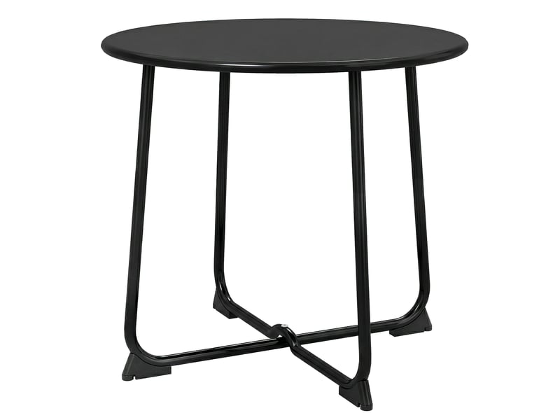  Table basse ronde d'extérieur de 50 cm, en métal avec piètement en x et pieds antidérapants, noire.  - Conforama B