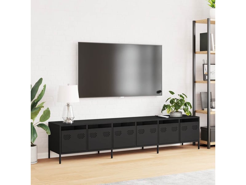  Meuble tv - banc tv - meuble de rangement noir 202x39x43,5 cm acier laminé à froid  - Conforama C