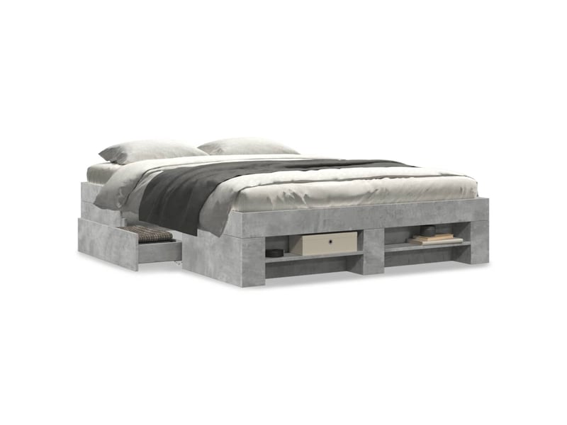  Lit double- lit adulte -  cadre de lit sans matelas gris béton 135x190 cm bois ingénierie  - Conforama C