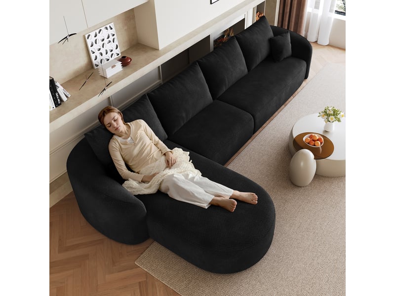  Canapé d'angle modulable noir en tissu, canapé d'angle contemporain sans montage pour salon et chambre, structure flottante  - Conforama R