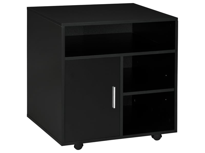  Meuble de bureau multifonctionnel à roulettes avec étagères et grand espace de rangement, 60 x 50 x 65,5 cm, noir  - Conforama A