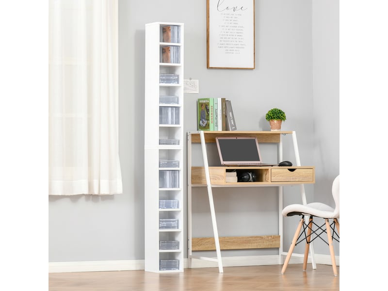  Étagère à cd en bois blanc à 12 niveaux (2 pièces), 21 x 19,2 x 88,3 cm  - Conforama C