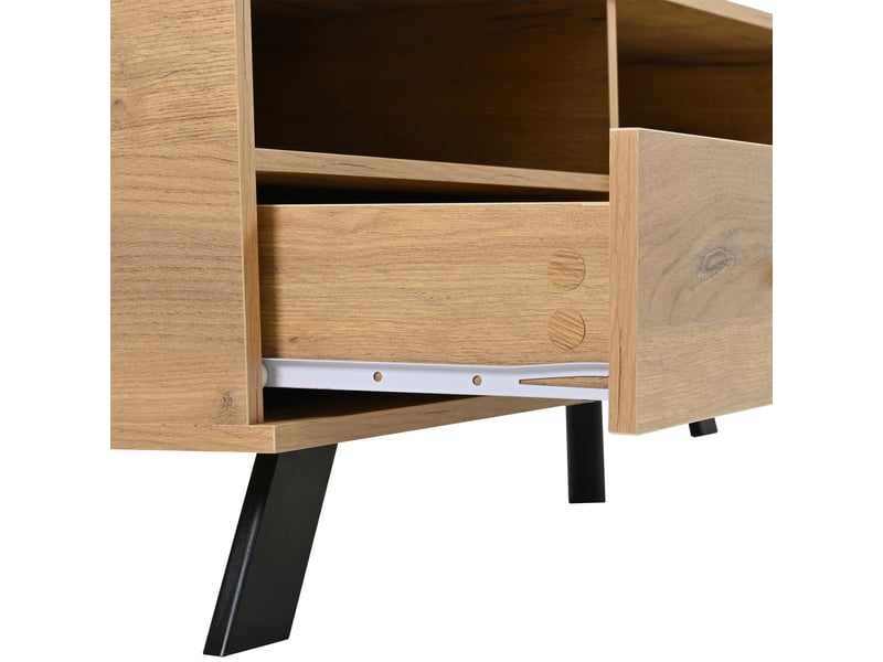  Meuble tv bas à 2 tiroirs et 1 placard, panneaux de particules, 150 × 38 × 44 cm, bois naturel  - Conforama E