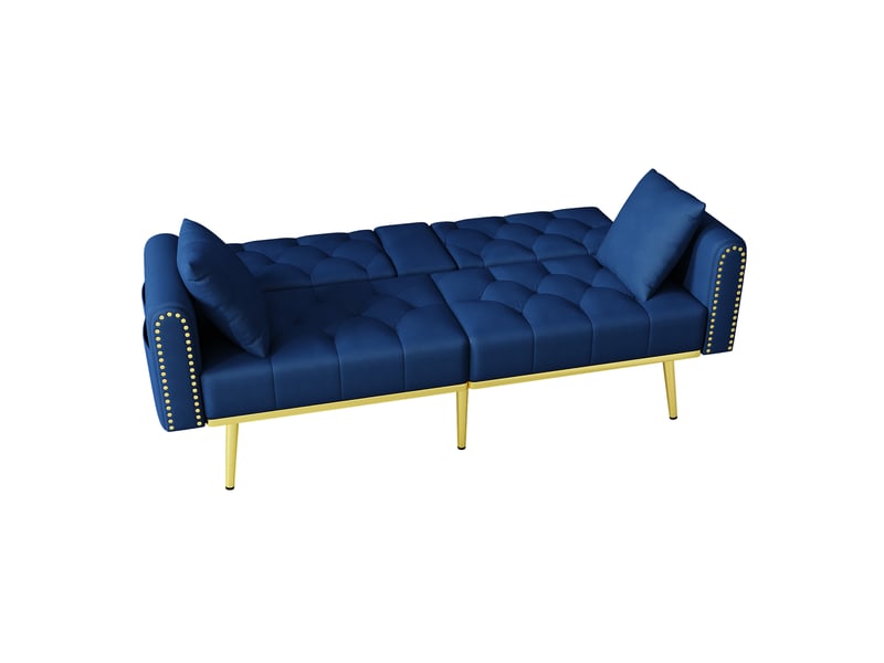  Canapé-lit convertible bleu avec fonction inclinable, 3 angles réglables et porte-gobelet, revêtement tissu  - Conforama E
